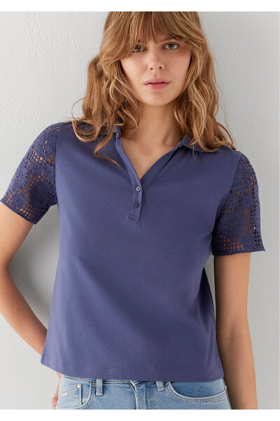 Mavi Lace Detailed Purple Polo T-Shirt Slim Fit / Narrow Cut 1613938-86965