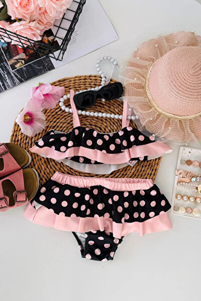 Minigimin Cicileri My Little Girl's Polka Dot Ruffled Girls' Bikini Set - Powder