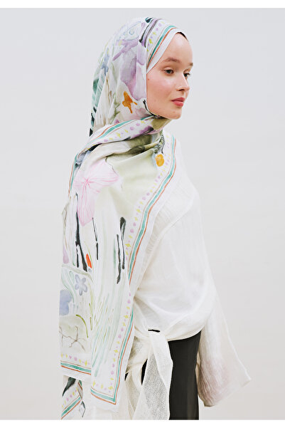Freshscarfs Bloomelle Patterned Ramie Viscose Shawl Soft Green