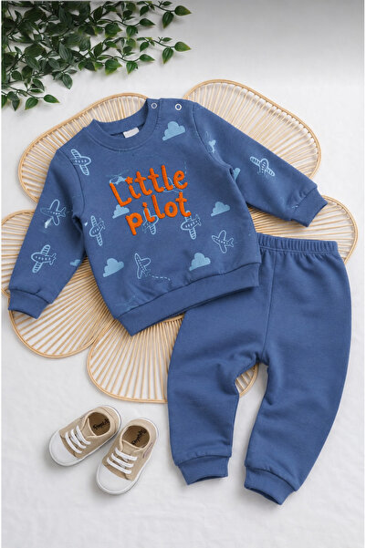 Mou&Kou Punch Embroidered Small Airplane Patterned Baby 2-Piece Set – Sweatsh...