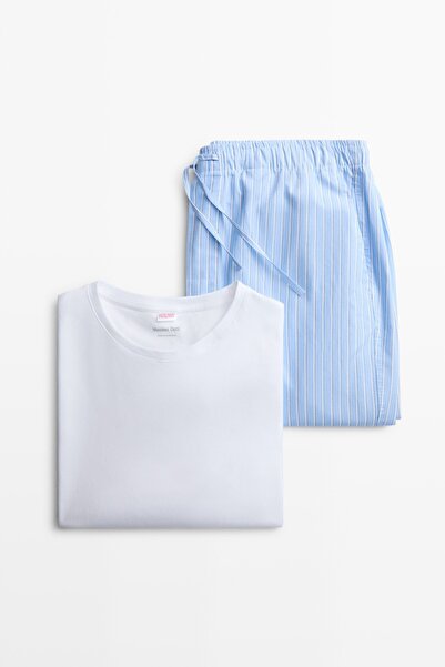 Massimo Dutti Kısa kollu pijama üstü ve çizgili pantolon