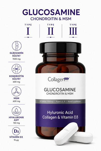 Collagen Forte Platinum Glukozamin, Glucosamine Chondroitin & Msm 90 Tablet K...