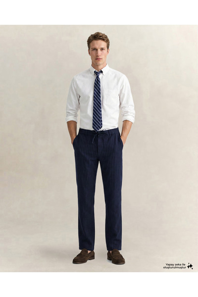 Gant Erkek Lacivert Regular Fit Çizgili Pantolon