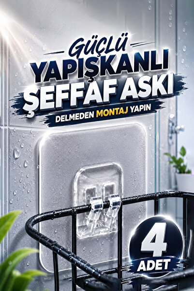 adornazzle 4 Adet Güçlü Yapışkanlı Çerçeve Askısı, Şeffaf Askı, Delmeden Mont...