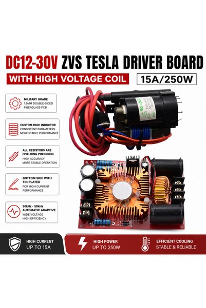 Choice 250W ZVS Tesla Drive Board DC 12-30V 15A Flyback Driver Module Ignitio...