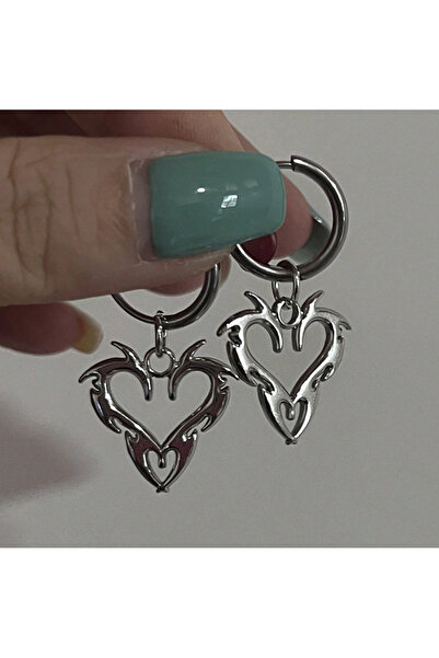 Choice1 Silvery 1 pair of punk spiky heart-shaped stainless steel pendant ear...