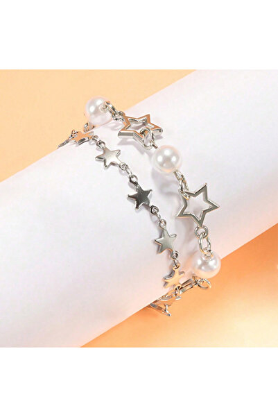 Choice White Y2K Celebrity Couple Bracelet Set, Imitation Pearl Star Friendsh...