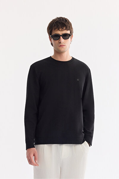 Avva Men's Black Crew Neck Cotton Easy-Iron Regular Fit Sweatshirt A61Y1222