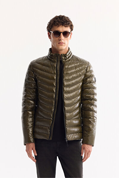 Avva Men's Khaki Goose down Water Repellent Windproof Fabric Stand Collar Shi...