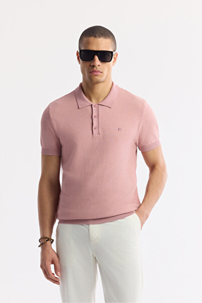 Avva Erkek Pembe Polo Yaka Viskon Karışımlı Basic Triko Regular Fit T-Shirt B...