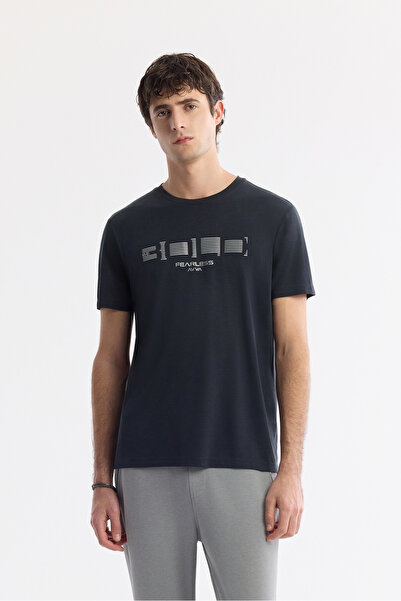 Avva Men's Anthracite Crew Neck Printed Soft Touch Regular Fit T-Shirt A51Y1138