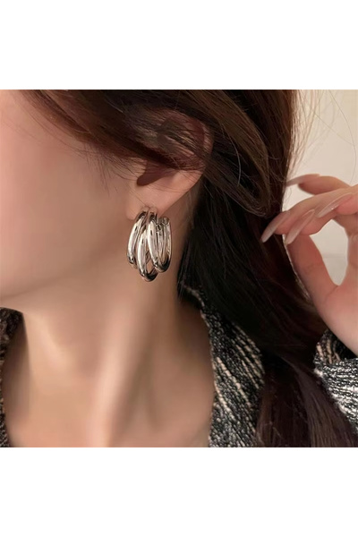 Choice Silver Korean Gold Color Hoop Earring for Woman Metal Elegant Vintage ...