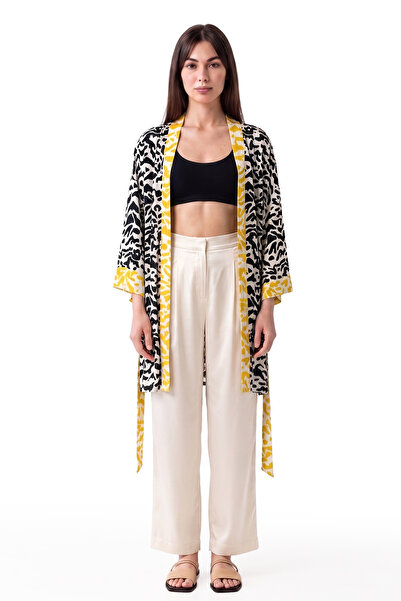 Roman Kuşaklı Zebra Desenli Kimono Standart Renk Y2213907_089