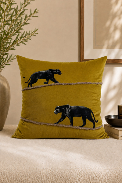 ASDİVA Decorative Throw Pillow Cover with Patterned Lines Embroidery 45X45