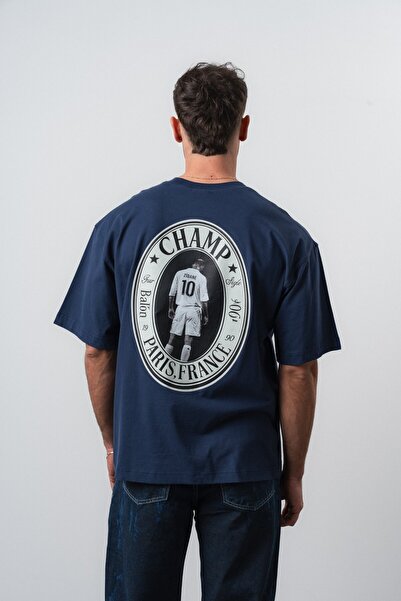Respire Men's Zidane Printed Oversize T-Shirt Navy Blue