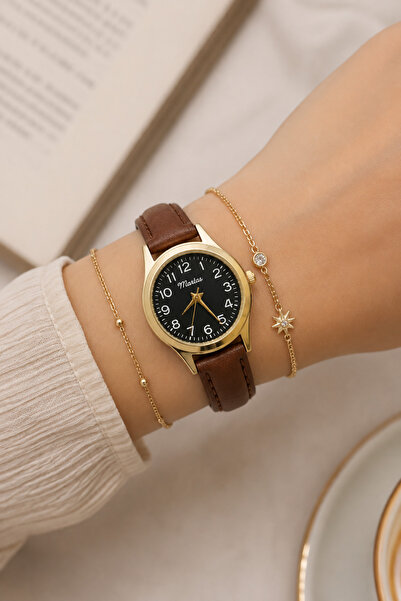 Marlas Retro Strap Women's Wristwatch, Vintage Design, Classic Design, Rose G...