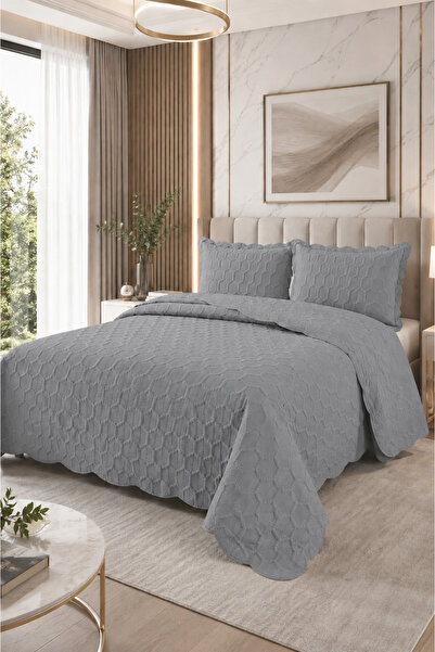 Bella Home Honey Comb 3D Double Bedspread Set (3 Pieces) - 260X240 cm - with ...