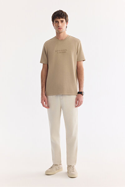 Avva Erkek Bej Beli Lastikli Bağcıklı Keten Karışımlı Jogger Relaxed Fit Pant...