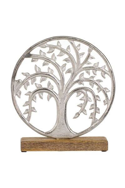BAMI NETWORK Decoratiune de masa Pomul Vietii lemn-metal 24x26.5cm