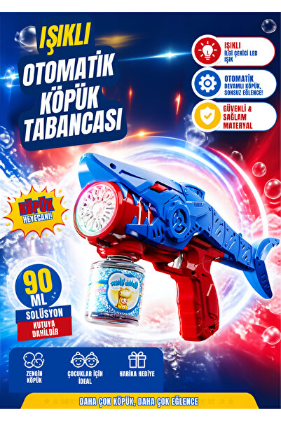 KentOyuncaK Işıklı Köpek Balığı Köpük Tabancası - Pilli Büyük Baloncuk Makine...