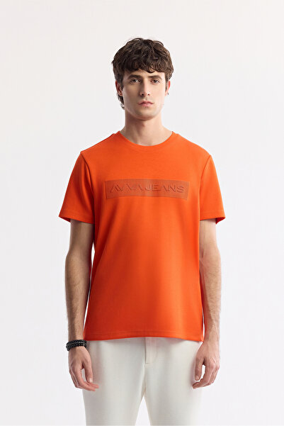 Avva Men's Orange Crew Neck Bi-Stretch Interlock Regular Fit T-Shirt A51Y1021