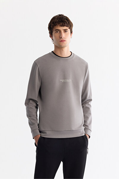 Avva Men's Gray Crew Neck Cotton Printed Elastane Regular Fit Sweatshirt A42Y...