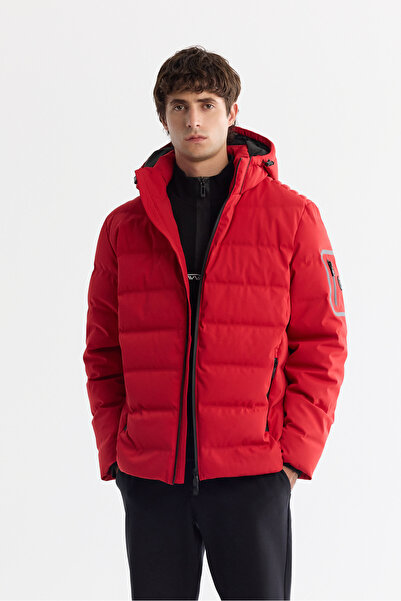 Avva Men's Red Hooded Goose down Water Repellent Windproof Coat with Thermome...