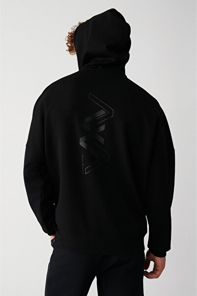Avva Erkek Siyah İnterlok Kapüşonlu Kanguru Cepli Oversize Fit Sweatshirt A32...