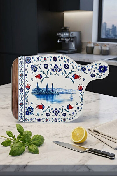 Decorita Saplı Cam Kesme Tahtası - Cam Kesme Tablası | İznik Bahçesi | 28cm x...