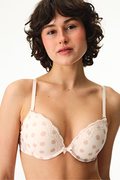 Penti Sutien Push Up cu burete, cu model cu buline, roz crem Wow Mesh