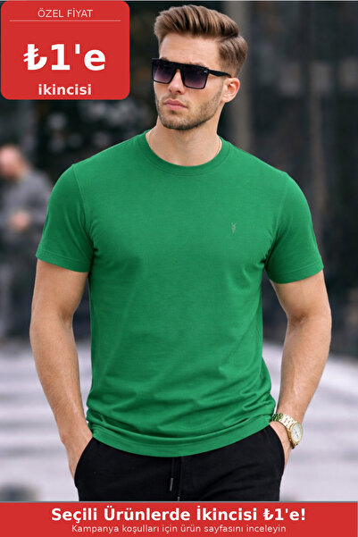 COMBİNE MİCHAİL Men's Crew Neck Slim Basic Green T-Shirt