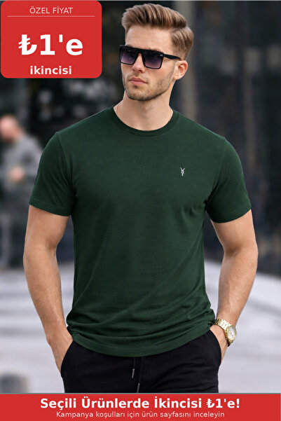COMBİNE MİCHAİL Men's Crew Neck Slim Basic Red Green T-Shirt