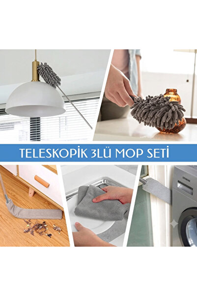 Go İthalat Set de curățare multifuncțional cu ciucuri telescopic cu 3 mop