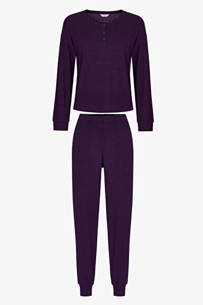 Penti Set de pijamale mov Midnight Mood cu pantaloni din catifea și mâneci lungi