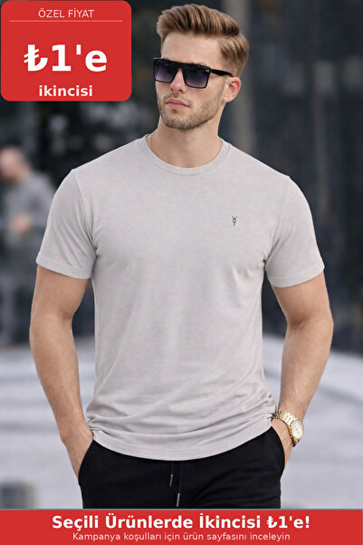 COMBİNE MİCHAİL Men's Crew Neck Slim Basic Gray T-Shirt