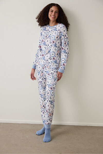Penti Light Blue Tea Party Drink Patterned Thermal Pajama Set