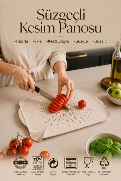 Sun Plastik Cutting Board with Strainer Vegetable Fruit Greens Washing Mat Re...