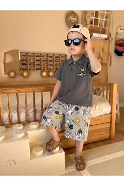 Minigimin Cicileri My Little Brother's Peanuts Themed Collared T-Shirt and Pa...