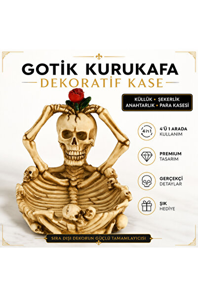 e-life shop Gotik Stil Gerçekçi Tasarım Kurukafa İskelet Küllük Şekerlik Anah...