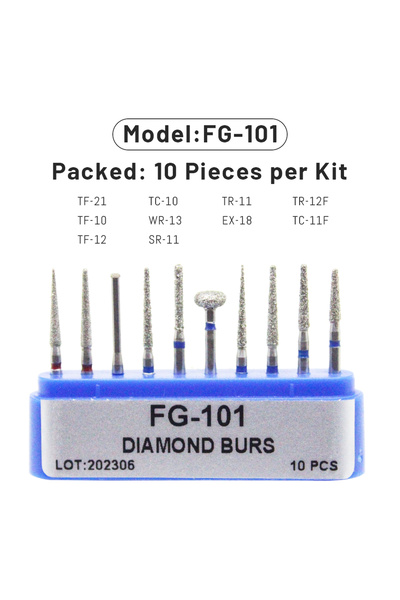 Choice25 FG-101 10pcs Dental Diamond Burs Drill FG 1.6mm Dental Dia-Bur for H...