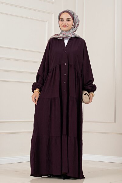 Sevitli Lilyum Fabric Robal Katya Dress-Mürdüm