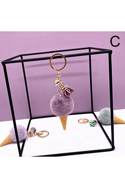 Choice C New Ice Cream Keychains for Women Men Plush Pompom Key Chain Rings P...