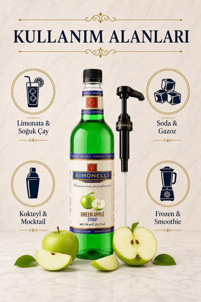 Simonelli Yeşil Elma Aromalı Kahve Şurubu 700 ml - İçecek ve Kokteyl Şurubu (Pompa Dahil)