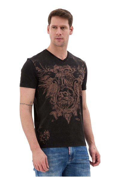 Cipo & Baxx Erkek T-Shirt Bisiklet Yaka Günlük Rahat Kesim Pamuklu Baskılı Tshirt CT856