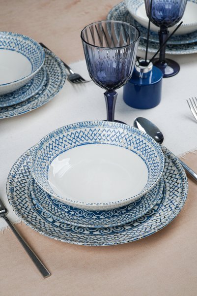FARİKA Set de masă din mozaic albastru, 18 piese, pentru 6 persoane - Set de masă premium