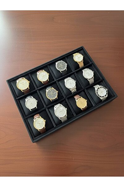 İmpala Kutu Watch and Jewelry Stand with 12 Compartments, Suede Fabric Coveri...