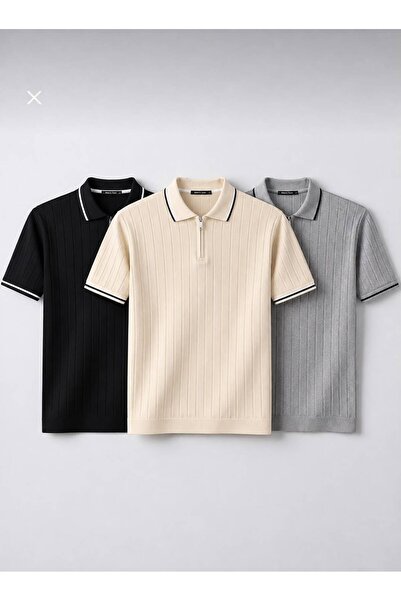 legends butik Men's Corded Fabric Knit Polo Collar T-Shirt 3-Piece Set – Non-...