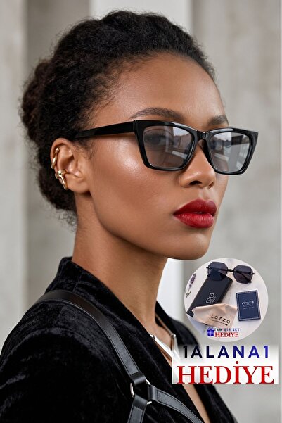 Lozzo Women's Black Cat Eyes Uv400 Sunglasses 23006 C2 Light Color