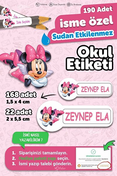 MSticker Okul Etiketi Kalem Defter Etiketi Özel isim Yazılabilen Etiket 190 A...