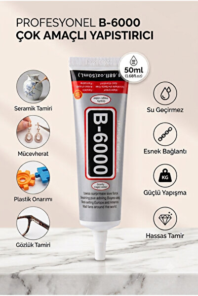 Massaltay B6000 Şeffaf Çok Amaçlı Yapıştırıcı 50 ML | Taş, Takı, Cam, Metal, ...